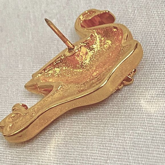 Avon Golden Swan Brooch Single Clear Rhinestone Flower And Babies - Picture 8 of 9
